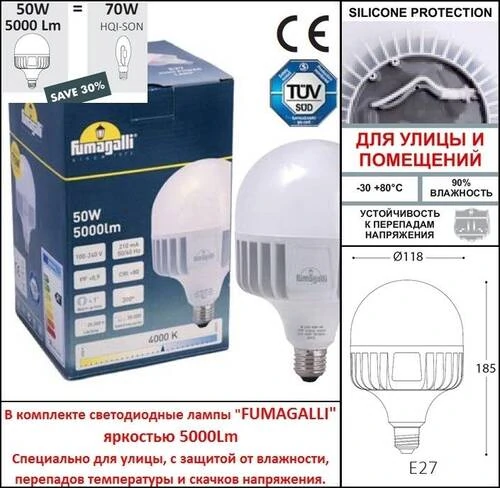 Парковый фонарь Fumagalli EKTOR 2500/BEPPE P50.362.000.LXQ1R, Серый и Прозрачный, с лампой 3300Lm, 3000К - Amppa.ru