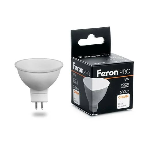 Лампа светодиодная Feron.PRO LB-1608 MR16 G5.3 8W 175-265V 2700K, 38089 - Amppa.ru